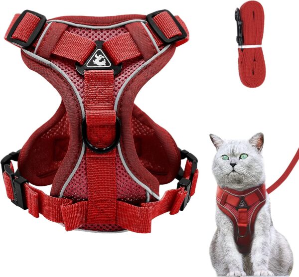 Cat Harness and Lead Set, Adjustable Kitten Harness and Lead Set with Reflective Strips Escape-Proof, Cat Vest Harness with Leash Sets for Cats Dogs Pets Walking (Red, S)