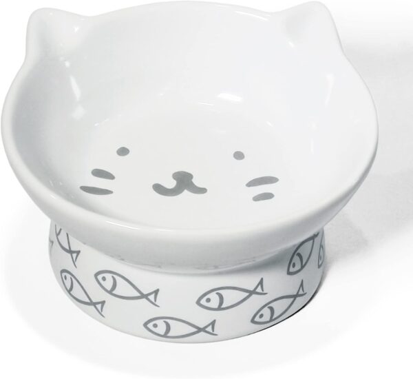 Kaiikai’s Elevated Cat Bowls and Dog Food Bowls 13 oz Ceramic Water Dog Bowls Medium and Small Sized Dog 5 Inch Tilted Cat Water Bowl Raised Cat Food Bowls Dog and Cat Supplies Small Cat Face Bowl