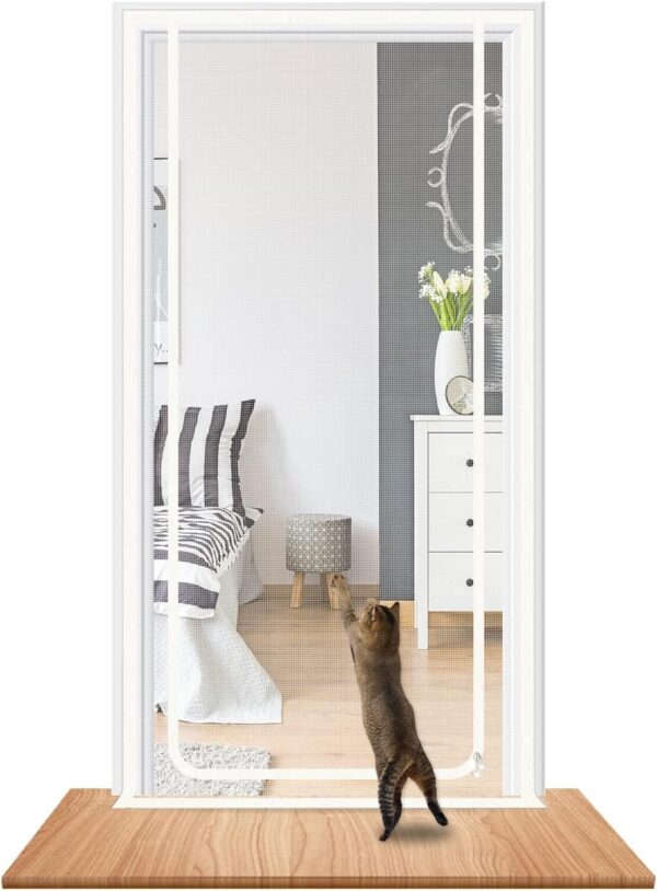 Cat Screen Door Fits Door Size 90cm x 200cm, Heavy Duty Pet Screen Door, Prevent Dogs Cats from Running around, Partition Mesh Cat Door Screen, Double Zip