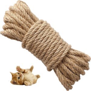 Hemp Rope, 6mm (20 M/ 66 Feet) Thick Scratch Post Rope Strong Natural Jute Rope, Sisal Rope for Cat Scratcher/Garden Bundling, Repair Cat Tree