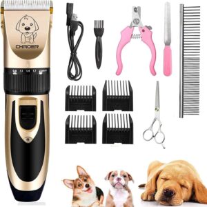 Eyeleaf Pet Dog Grooming Clippers - Rechargeable Low Noise Cordless Pet Clippers, Professional Dog Hair Trimmer Grooming Kit with 4 Guide Combs and Cleaning Brush Nail Kits for Dogs Cats Any Animals