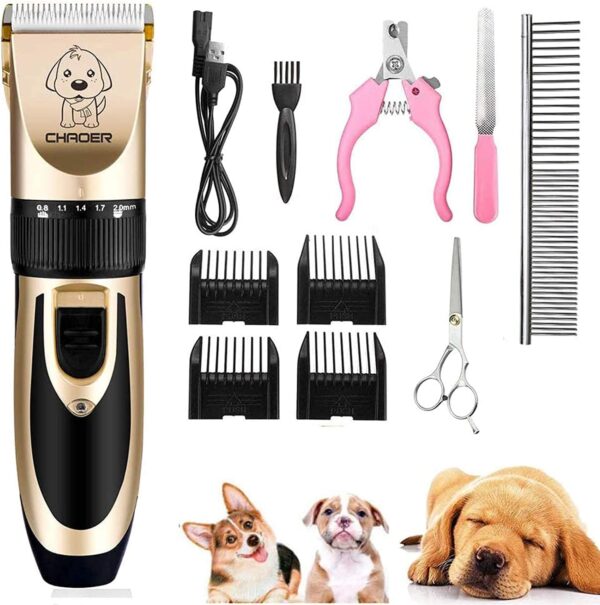 Eyeleaf Pet Dog Grooming Clippers - Rechargeable Low Noise Cordless Pet Clippers, Professional Dog Hair Trimmer Grooming Kit with 4 Guide Combs and Cleaning Brush Nail Kits for Dogs Cats Any Animals