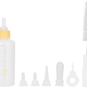 6PCS/ Set Pet Puppy Kitten Feeding Bottle Small Dog Cat Milk Nursing Care Kit Liquid Feeding Supplies 60ml with Replacement Nipples(Yellow)