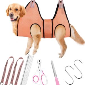 8Pcs Dog Hammock Grooming Kit, Dog Hanging Harness for Grooming Bathing with Widen Strap Nail Clippers/File and Comb, Pet Supplies Puppy Nail Trimming Helper Cat Grooming Sling Grooming Table(X-Small)