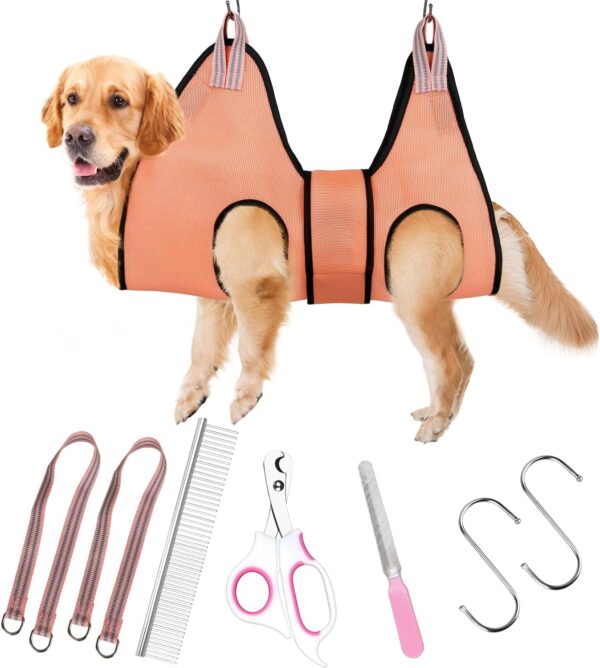 8Pcs Dog Hammock Grooming Kit, Dog Hanging Harness for Grooming Bathing with Widen Strap Nail Clippers/File and Comb, Pet Supplies Puppy Nail Trimming Helper Cat Grooming Sling Grooming Table(X-Small)