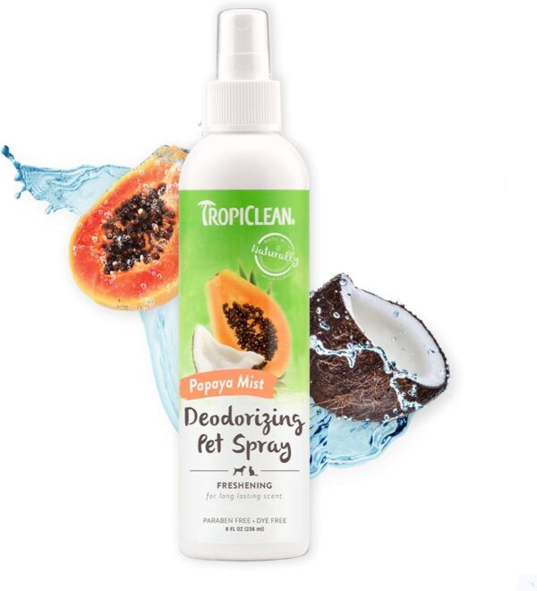 TropiClean Dog Perfume Spray Grooming Supplies - Dog Deodorant Spray for Smelly Dogs - Dog Cologne Breaks Down Odours and Deodorises Dogs and Cats - Used by Groomers - Papaya Mist, 236ml