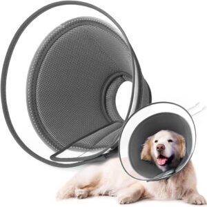 YUNXANIW Dog & Cat Recovery Collars, Soft Elizabethan Cone Collars for SurgeryBreathable Mesh Recovery Collar, Soft Adjustablet Dog Cones and Cat Cones for After Surge (M, GRAY)