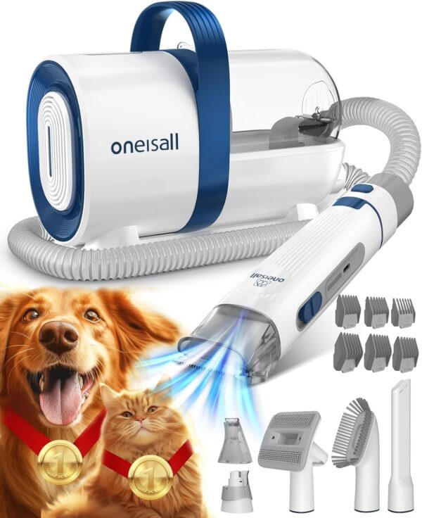 oneisall Dog Grooming Vacuum Kit,Dog Clippers, Suction 99% Pet Hair,Professional Dog Vacuum Groomer with 7 Pet Grooming Tools for Shedding Thick & Thin Dogs Cats Pet Hair (1 .5 litre)