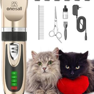 oneisall Cat Grooming Clippers for Matted Fur, 2-Speed Cordless Low Noise Pet Hair Clipper Trimmer for Dogs Cats Animals (Gold)