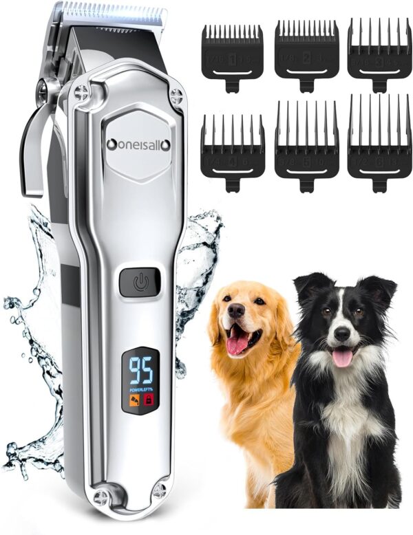 oneisall Dog Clippers for Grooming for Thick Heavy Coats/Low Noise Rechargeable Cordless Pet Shaver with Stainless Steel Blade/Waterproof Dog Shaver for Dogs Pets and Animals