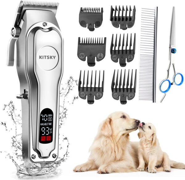 kitsky Dog Clippers, Dog Grooming kit, Professional for Thick Coats/Heavy Hair, Low Noise Rechargeable Cordless Pet Shaver for Dogs Pets and Animals, Dog Trimmer for Grooming, Dog Shaver