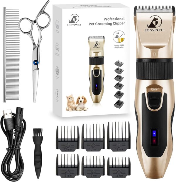 Bonve Pet Dog Clippers Professional,Dog Grooming kit,Low Noise Rechargeable Cordless Pet Grooming Clippers&Dog Grooming Accessories for Dog Clippers, Cat Clippers and for Other Pets