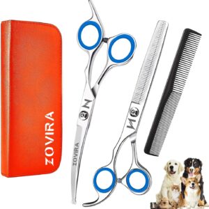 Dog Grooming Scissors Set, Pet Cat Hair Cutting Trimming Scissors - Straight with Leather Pouch – Stainless Steel (Pet Scissors Set)