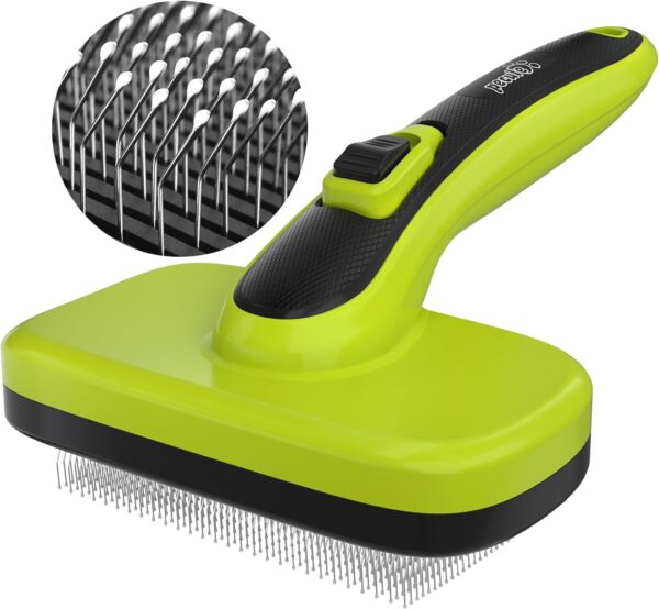 pecute Slicker Dog Brushes,Self Cleaning Pet Grooming Brush- Removes 90% of Dead Undercoat and Loose Hairs,Suitable for Medium and Long Haired Dogs Cats(Large, Upgraded Button)