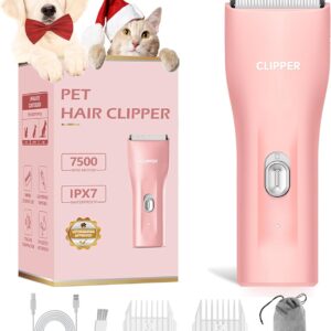 Professional Dog Clippers for Thick Hair, Cordless Cat Clippers for Matted Fur, Rechargeable Pet Dog Grooming Clippers Trimmer for Puppy,Cats,Rabbit,Pink