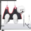 HIDOG Dog Grooming Arm with Clamp, Adjustable Dog Grooming Table Arm with Two No Sit Haunch Holder & Hammock Harness, Foldable Pet Grooming Supplies for Small Medium Dogs