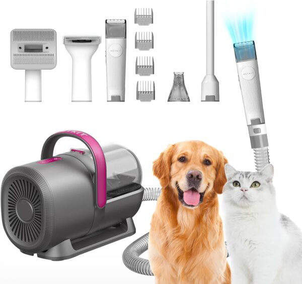 PETKIT Dog Grooming Vacuum Kit, 5 in 1 Professional Dog Vacuum Groomer Dog Clipper, Suction 99% Hair, Low Noise, 3-Level HP, Deshedding Thick & Thin Cats Dogs Pets Hair, 1.4L