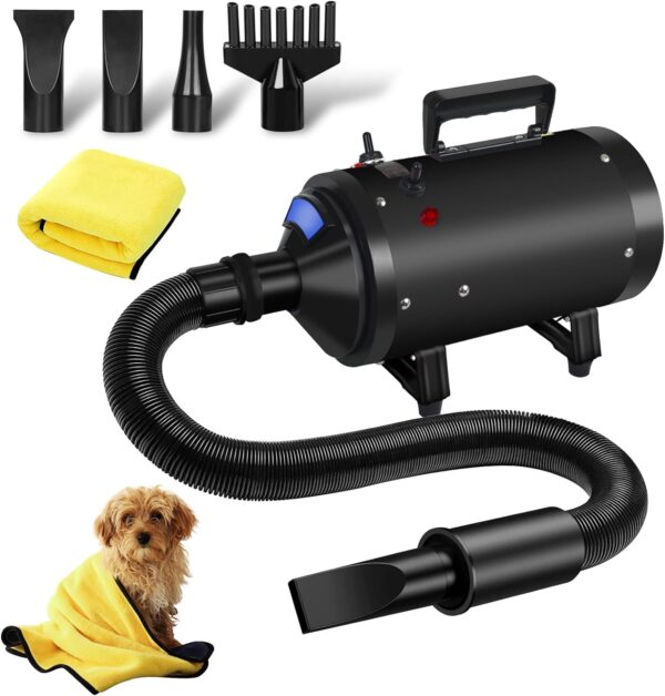 VOLKWELL 2800W Dog Hair Dryer Blaster Pet Grooming Hair Dryer Dog Blower (Black)