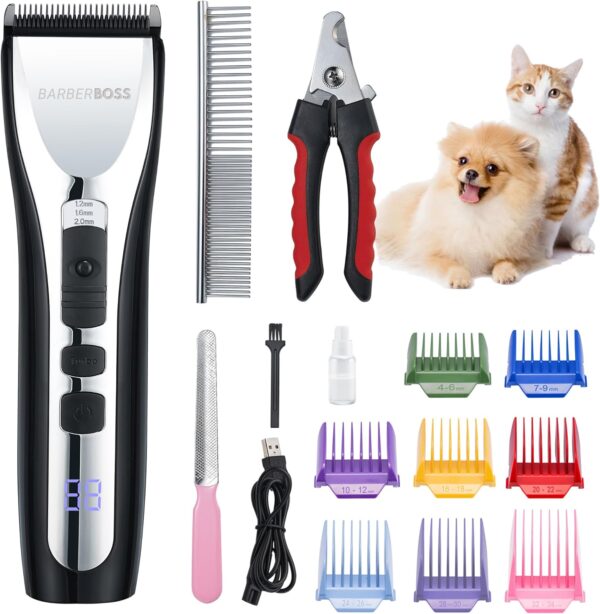 BarberBoss Dog Clippers Professional for Thick Hair, Dog Grooming Kit, Dog Clippers Cordless, Cat Clippers for Matted Fur, Pet Grooming Kit, Pet Clippers, Dog Trimmer for Grooming, Low Noise QR-9086