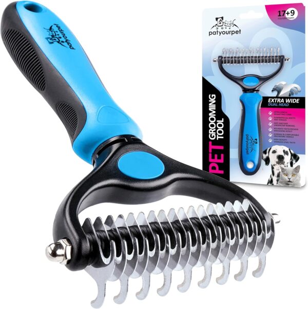 Pat Your Pet Cat & Dog Brush - Double Sided Undercoat Rake - Grooming and Deshedding Tool for Dogs and Cats with Medium or Long Hair