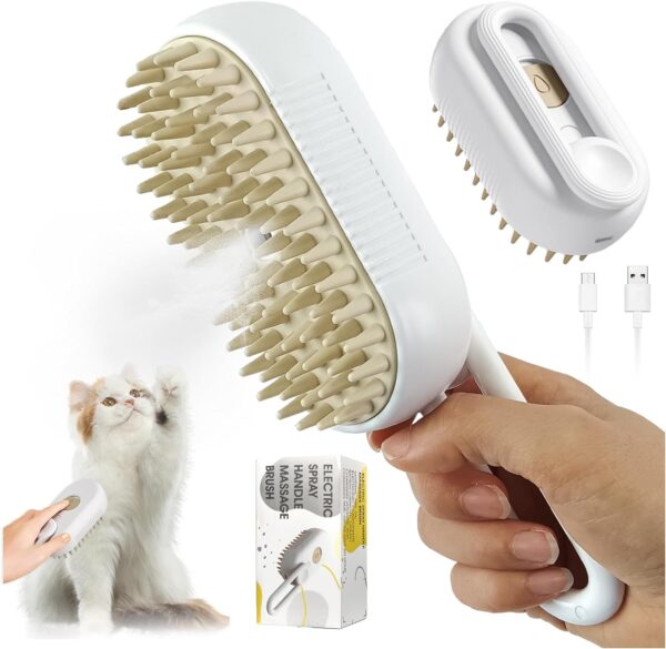 Steamy Cat Brush, 3 in1 Cat Steamy Brush Cat Steam Brush Rechargeable Steam Brush Self Cleaning Steam Cat Brush for Massage Multifunctional Cat Grooming Brush Cat And Dog Pet Hair Removal Comb (A)