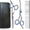 Dog Grooming Scissors, Jiasoval 4-in-1 Dog Grooming Kit with Safety Round Tip, Professional Grooming Shears Set Hair Cutting Trimming Scissors with Steel Comb & Leather Pouch for Dogs Cats Pets