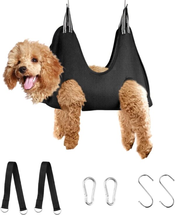 MACUNIN Dog Grooming Hammock Grooming Kit, Pet Nail Trimming Harness for Dog and Cat, Nail Cutting Helper for Small and Large Pet Bathing Shower Supplies (Medium, Black)