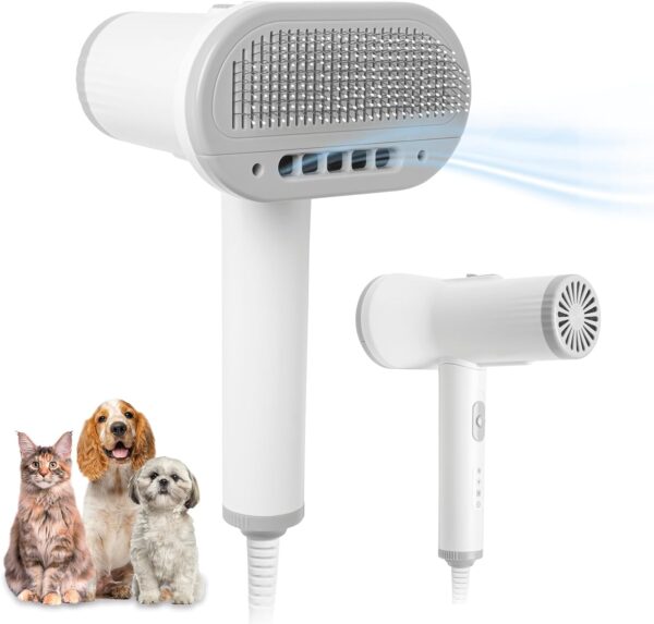 Dog Hair Dryer | 2-in-1 Pet Hair Dryer with Slicker Brush | Pet Dryer | Cat Dryer | Dog Blow Dryer | Pet Grooming Dryer | For Small and Medium-Sized Dogs and Cats