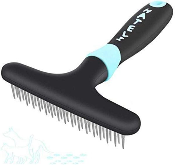 Makerfire Dog Dematting Brush Comb Undercoat Rake for Cats Dogs short or long hair Pet Grooming Tool Double Row of Stainless Steel Pins-Blue