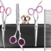 TOPGOOSE Dog Grooming Scissors Kit with Safety Round Tips, Professional 5 in 1 Grooming Scissors for Dogs Cat Pet at Home (Pink)