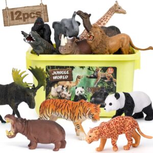 FRUSE Safari Animals Figures,12PCS Jumbo Wild Zoo Animals Figurines,Realistic African Jungle Animals Playset with Panda,Lion,Elephant,Educational Learning Toys Gifts for Toddlers Kids 3-5