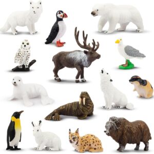 toymany 14PCS Tiny Polar Animal Figurines Toy Set Plastic Mini Arctic Animal Figure Christmas Birthday Gift Cake Toppers Educational Toy for Kids Toddlers…