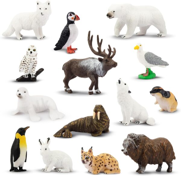 toymany 14PCS Tiny Polar Animal Figurines Toy Set Plastic Mini Arctic Animal Figure Christmas Birthday Gift Cake Toppers Educational Toy for Kids Toddlers…