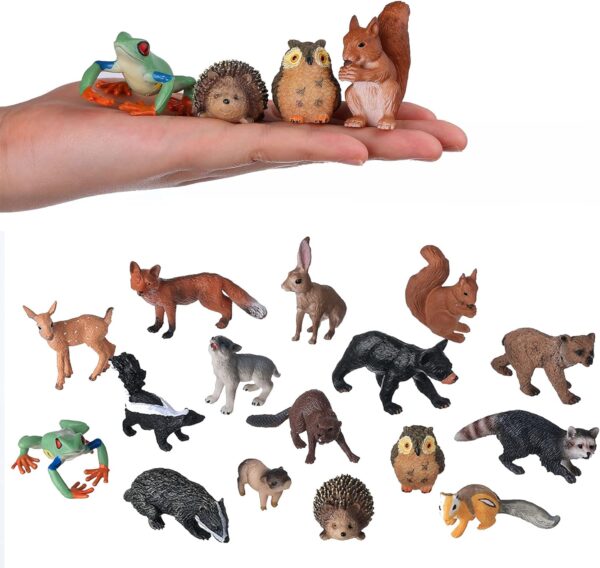 FLORMOON Animal Figures for Kids, 16PCS Realistic Forest Animals Baby Figurines, Woodland Creatures Figurines, Educational Toys for Science Project Cake Party Decor