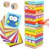 Nene Toys 4-in-1 Wooden Tumble Tower Game with Animals & Colors - Family Game for Kids Ages 3-9 - Cognitive Skills Booster, Educational Board Game for Children - Gift for Boys Girls 3+ years