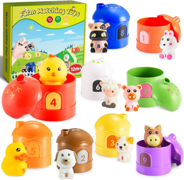 Toyzey Farm Animals Toys for 1 2 3 Year Olds Boys Girls, Toddler 1-3 Animal Baby Bath Babies 6-12 Months Montessori Stacking Educational Gifts Kids Age (WJ12492AXX20)