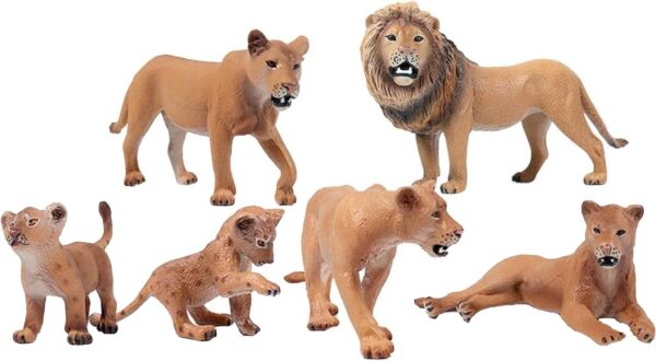 FLORMOON Lion Toy 6pcs Realistic Wild Animal Figures - Plastic Animal Learning Educational Bath Toys - Birthday Cupcake Topper Party Favors Gift For Kids Toddlers