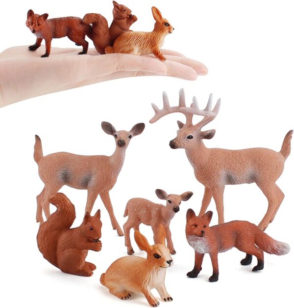 JOKFEICE Woodland Animals Figures, 6pcs Plastic Realistic Forest Animal, Deer Figures Ornaments for Early Educational Birthday Cake Topper for Kids