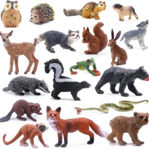 SIENON 18Pcs Forest Animals Figures Toys, Baby Woodland Animals Figurines, Miniature Animals Toys with Owl, Hedgehog, Fox, Squirrels, Bears, Monkey for Woodland Theme Cake Toppers Cupcake Toppers