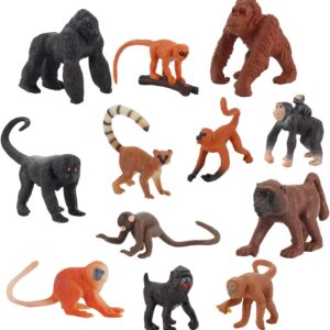 FLORMOON 12pcs Small Monkey Figurines Realistic Animal Figure Early Educational Toys Science Project Christmas Birthday Gift for Kids (12 Pack Small Monkey)