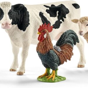 schleich FARM WORLD - Starter Set, Includes 4 x Collectable Toy Farm Animals, Cow, Sheep, Donkey Foal and Rooster Animals Toys for Kids ages 3+