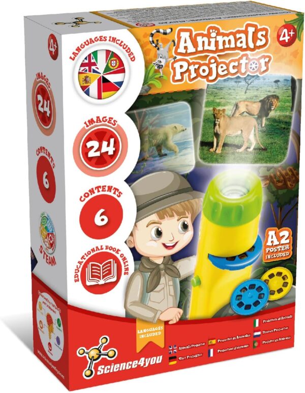 Science4you Animal Torch Projector for Children 4+ Years - Animal Toy for Kids includes 24 Images and Poster, Projector Torch for Kids, Scientific and Educational Toys for 4+