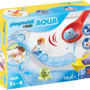 Playmobil 70637 1.2.3 AQUA Water Slide with Sea Animals, educational toy, indoor and outdoor water toy, exciting and fun water play, fun imaginative role play, playset suitable for children ages 1.5+