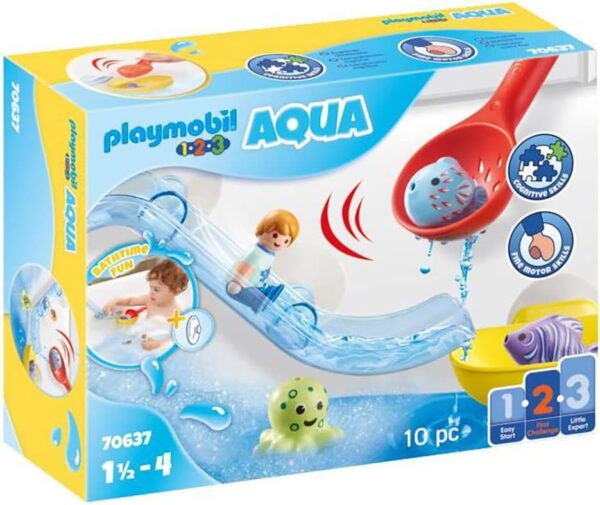 Playmobil 70637 1.2.3 AQUA Water Slide with Sea Animals, educational toy, indoor and outdoor water toy, exciting and fun water play, fun imaginative role play, playset suitable for children ages 1.5+