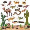 SIENON 32Pcs Desert Animal Figurines Model Trees Cactus Kit Desert Diorama Project with Camel Fennec Fox Rattlesnake Scorpion Lizard Reptile Toy Playset for Kids Birthday Cake Toppers Party Décor