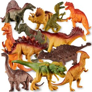 HERSITY Dinosaur Toys for Boys Age 3, 12 PCS Large Realistic Dinosaur Figure Set, 6-7 inch T-rex Triceratops Playset Animal Interactive Toys Gifts for Kids 4 5 6 7 Years Old