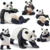 toymany 6PCS Panda Figurines Toy Set, Realistic Plastic Jungle Animals Figures Family Set with Bamboo & Baby Pandas, Educational Toy Cake Toppers Christmas Birthday Gift for Kids Toddlers