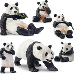 toymany 6PCS Panda Figurines Toy Set, Realistic Plastic Jungle Animals Figures Family Set with Bamboo & Baby Pandas, Educational Toy Cake Toppers Christmas Birthday Gift for Kids Toddlers