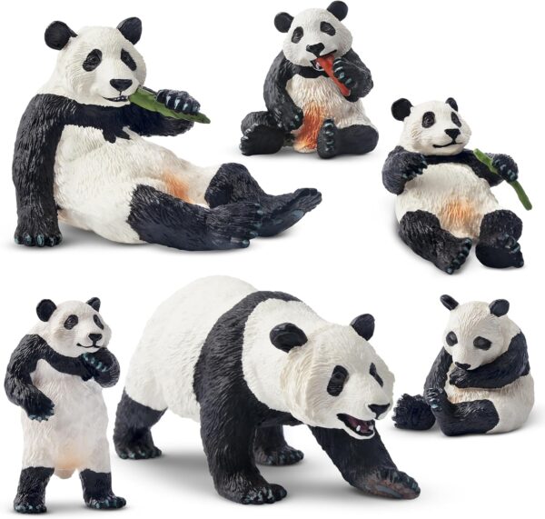 toymany 6PCS Panda Figurines Toy Set, Realistic Plastic Jungle Animals Figures Family Set with Bamboo & Baby Pandas, Educational Toy Cake Toppers Christmas Birthday Gift for Kids Toddlers