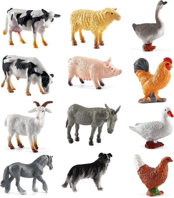 BLMHTWO 12 Pieces Small Farm Animals, Farm Animals Toys Little People Animals with 12 Different Patterns Mini Realistic PVC Farm Animal Figurines for Educational Learning